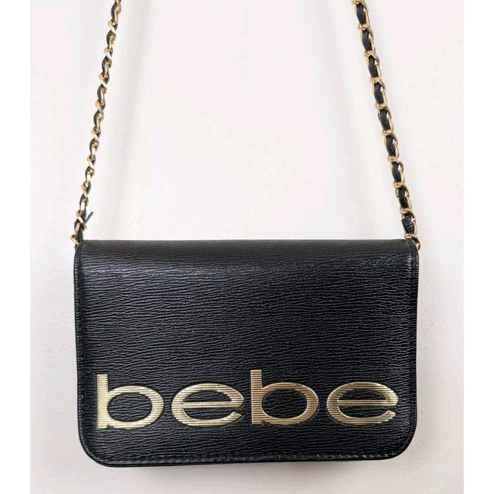 Bebe Black And Gold Crossbody Purse 7.5x5" Small Chain Strap